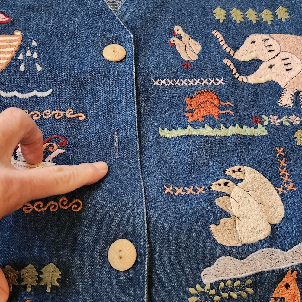 Vintage Casey Coleman Noah's Ark Animals Denim Vest 2X India - Picture 12 of 12